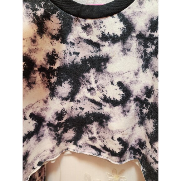 SOCIALITE WOMENS XL BLACK WHITE SWEATSHIRT CROPPED TIE DYE ARTSY WATERCOLOR HIP - Picture 6 of 13